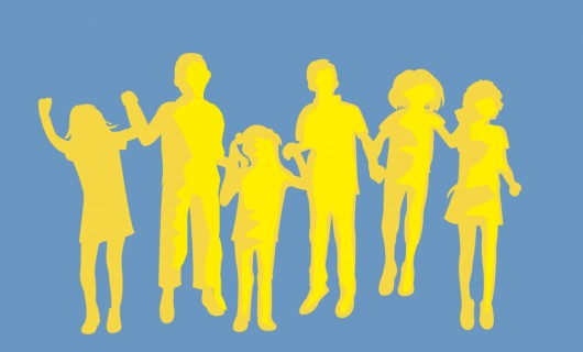 Gezeichnete Shilouetten junger Menschen verschiedener Größe springen in die Höhe. Broschüre Copyright: DBJR/BMFSFJ